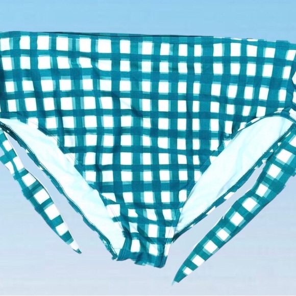 LYSA Teal Plaid Checked Hipster Bikini Bottom SIZE 3X Front Tie - Picture 3 of 4